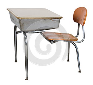 Old Retro School Desk Isolated on White