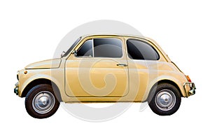 Old retro subcompact small car isolated on white background photo