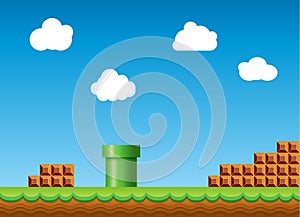 Old retro video game background. Classic retro style game design scenery