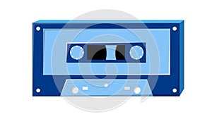 Old retro vintage blue music audio cassette for audio tape recorder with magnetic tape from 70s, 80s, 90s. isometry icon. Vector