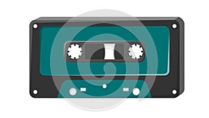 Old retro vintage green music audio cassette for audio tape recorder with magnetic tape from 70s, 80s, 90s. isometry icon. Vector