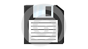 Old retro vintage isometry floppy disk for computer to store information, pc from 70s, 80s, 90s. Black and white icon. Vector