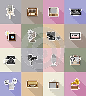 Old retro vintage multimedia flat icons vector illustration