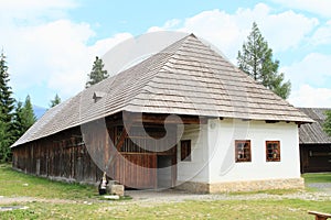 Old rich white village house in open-air museum