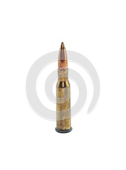 Old rifle bullet isolated on white background