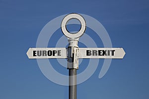Old road sign with europe and brexit pointing in opposite directions