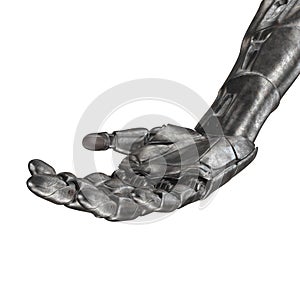 The old robot arm is scratched. 3d rendering. On a white background