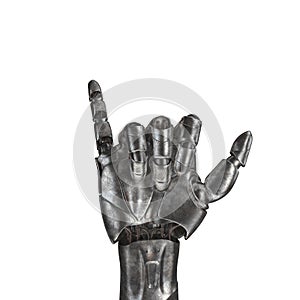 The old robot arm is scratched. 3d rendering. On a white background