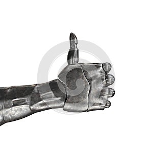 The old robot arm is scratched. 3d rendering. On a white background