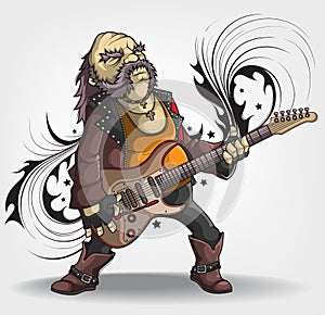 Old rock musician with a guitar