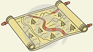 Old Rolled Treasure Map with Path Vector Art, vector design Generative AI