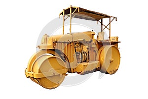Old roller compactor machine with yellow color .isolated on white background