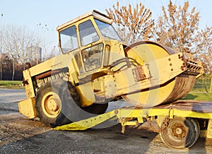 The old roller furling truck concreting of roads prepared for transport