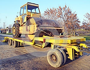 The old roller furling truck concreting of roads prepared for transport