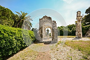 Old roman architecture - ruins of an archway in Sestri Levante, Liguria Italy