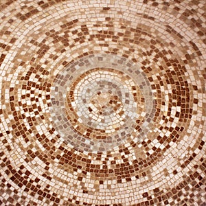 Old roman beige and brown mosaic ceramic tiles in circle pattern