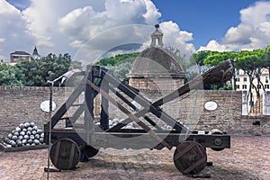 Old Roman catapult in Castel Sant`Angelo