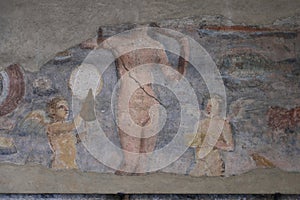 Old roman fresco with Eros in Ostia Antica photo
