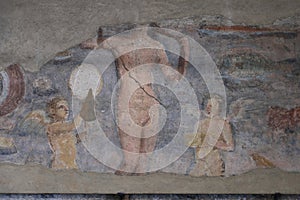 Old roman fresco with Eros in Ostia Antica