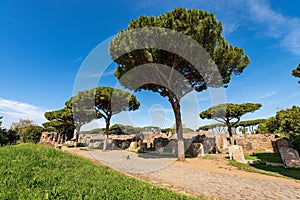 Old Roman Ruins in Ostia Antica Archeological Site Rome Italy