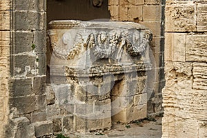 Old roman sarcophagus in the Abbey of Bellapais in the Northern Cyprus.