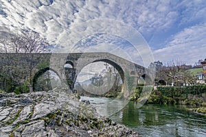 Old Roman stone bridge in Cangas de Onis, Asturias , Spain