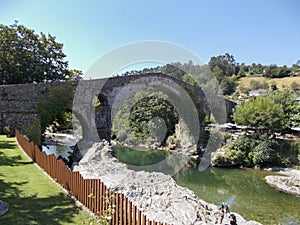 Old Roman stone bridge in Cangas de Onis Asturias, Spain.