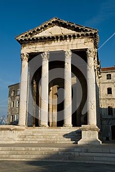 The old roman temple in the croatian city Pula