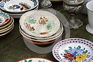 Old romanian ceramic plates on flea market