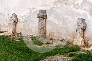 Old Romanian funerary crosses, Comana Orthodox Monastery, Giurgiu County, Romania