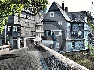 Staré romantické domy vo Wetzlare je mesto v nemeckom Hesensku pri rieke Dill k rieke Lahn.