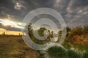 Old Rome bridge over Osam river, Bulgaria -autumn sunset picture 3