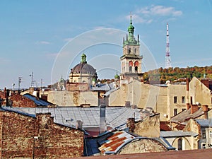 Old roofs of autumn Lviv, Ukraine