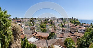 Old roofs of houses, the old kaleichi district in antalya. panorama. the historical center of Antalya, where there are many small photo