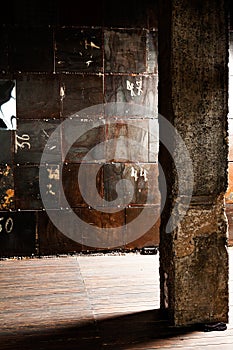 Abstract architecture background, empty rough concrete interior with column