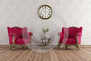 Old room with brick wall with luxury classic style armchairs
