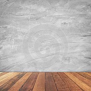 Old room cement wall interior vintage and wood floor background