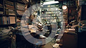 An old room full of old books and messy