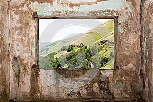 Old room and a landscape view through the window