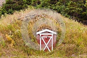 Old root cellar entrance door Newfoundland Canada