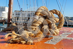 old rope belonging to marine life raft