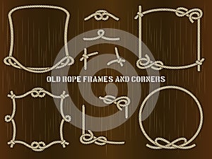 Old Rope Frames and Corners on Brown Background