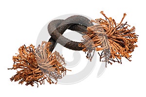 Old rope with frayed ends, isolated against white background1