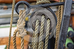 Old rope on sailing boat