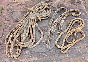 Old ropes of hemp fiber