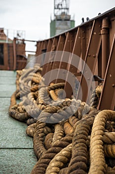Old Ropes Lying on a Container Ship