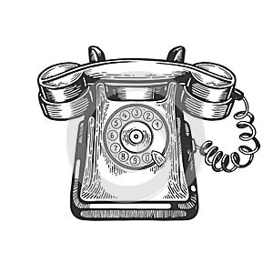 Old rotary dial phone engraving vector