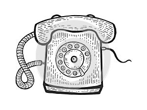 Old rotary dial phone sketch engraving vector