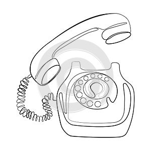 Old rotary telephone Line art black and white drawing.Retro telephone communication concept.vector illustration