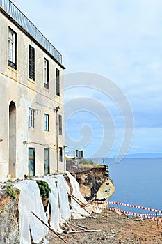 Old rotten building at the atlantic ocean